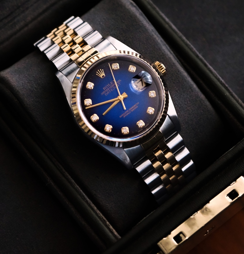 Rolex Datejust 16233 Blue Vignette Diamond Dial Two-Tone Jubilee 1996 36mm. thumbnail 2