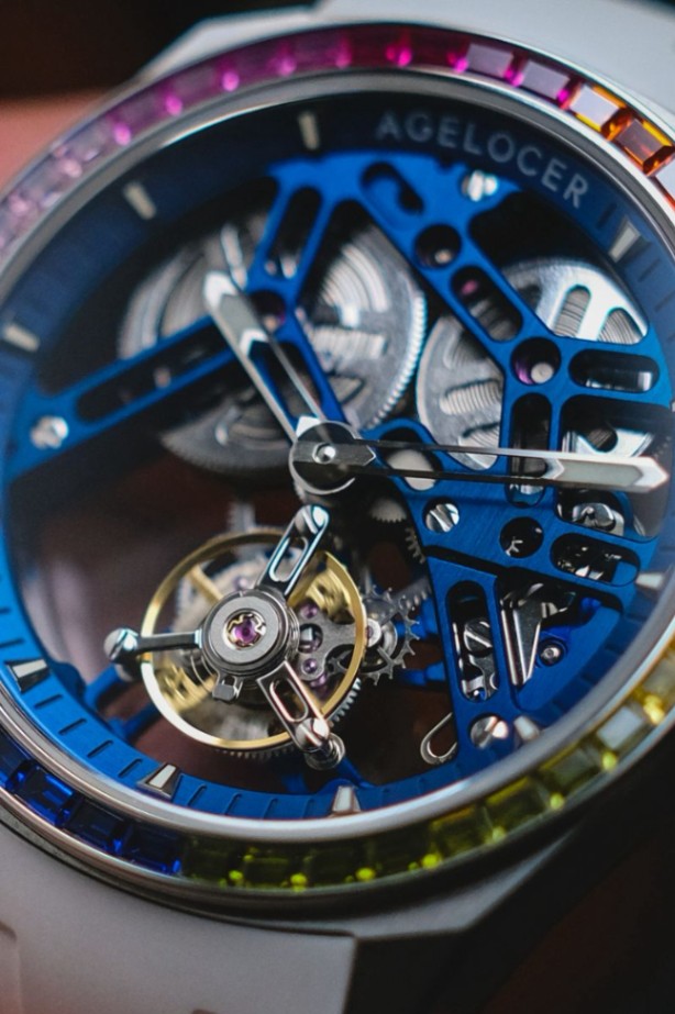 Agelocer Flying Tourbillon Fluoro Rubber Men’s Hollow Mechanical Watch – Rainbow Bezel thumbnail 4