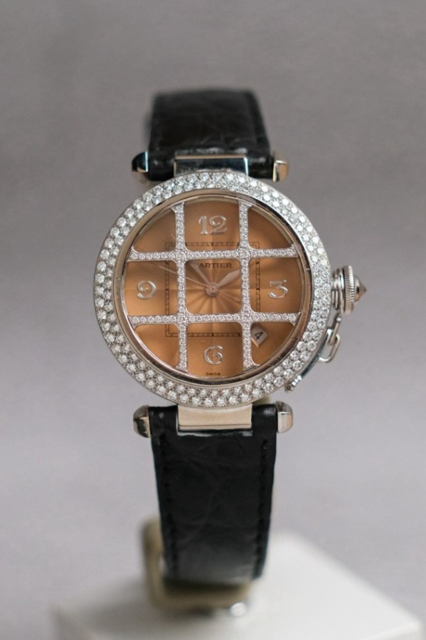 Cartier Pasha 38mm Grid Diamond Salmon Pink Dial 18K White Gold Ref. WJ101251