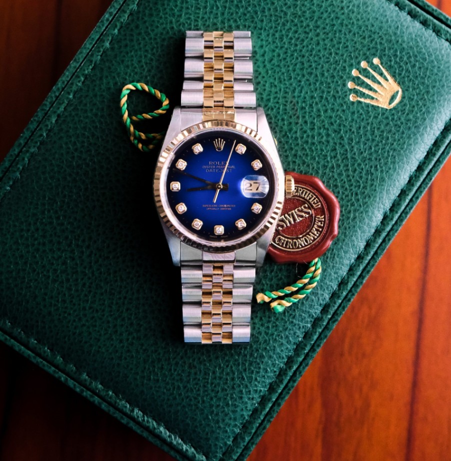 Rolex Datejust 16233 Blue Vignette Diamond Dial Two-Tone Jubilee 1996 36mm. thumbnail 1