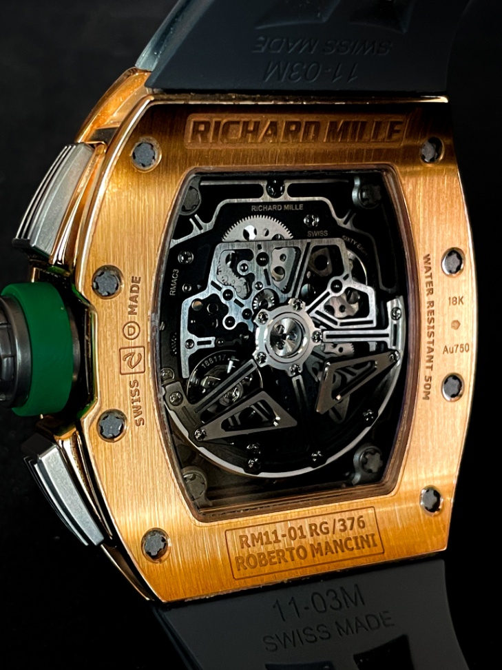 Richard Mille RM11-01 Rose Gold Flyback Skeleton Dial Chronograph Roberto Mancini 2019 50mm. thumbnail 3