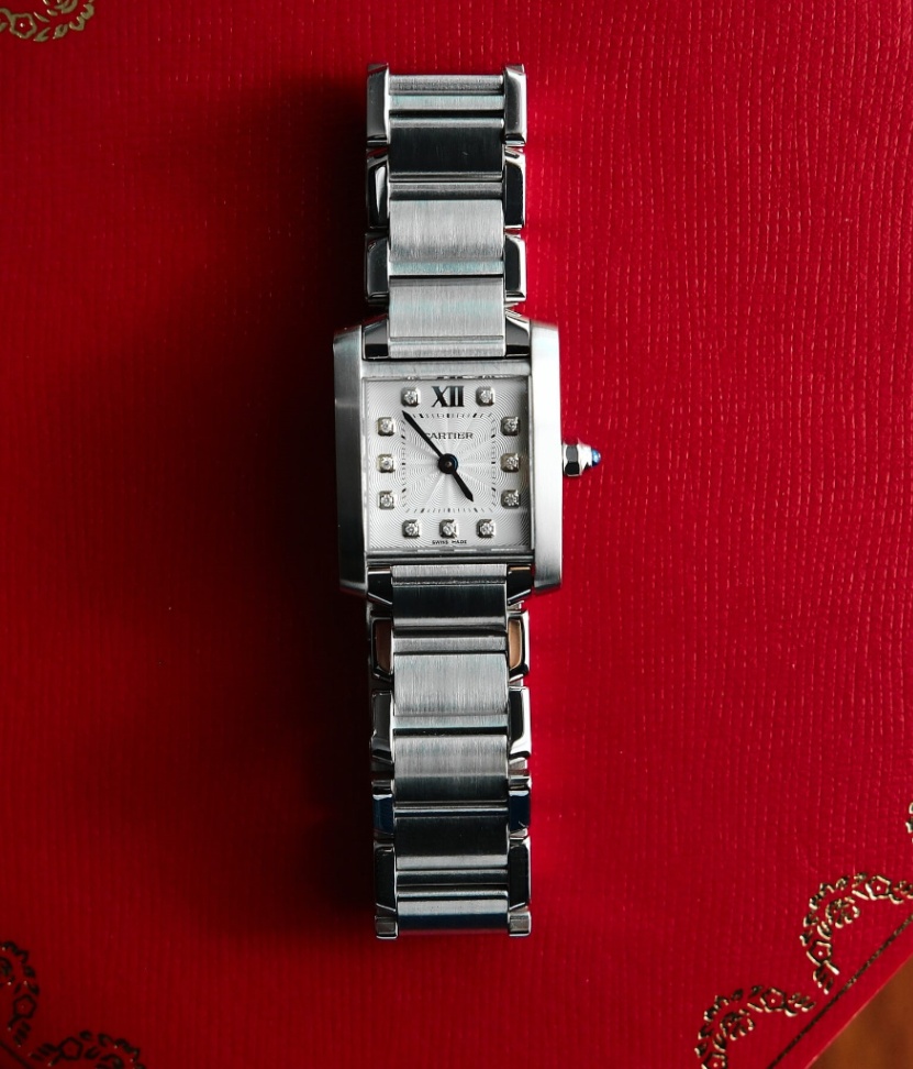 Cartier Tank Francaise 3217 Small Silver Diamond Dial Stainless steel 2015