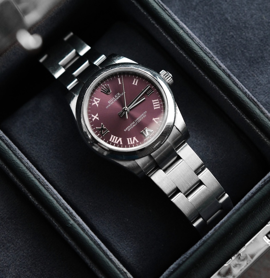 Rolex Oyster Perpetual 177200 Red Grape Roman Dial Oyster Steel 2016