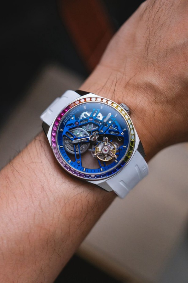 Agelocer Flying Tourbillon Fluoro Rubber Men’s Hollow Mechanical Watch – Rainbow Bezel thumbnail 2