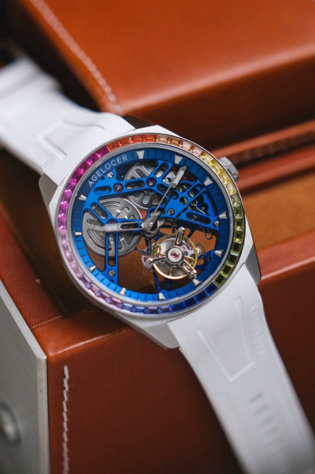 Agelocer Flying Tourbillon Fluoro Rubber Men’s Hollow Mechanical Watch – Rainbow Bezel thumbnail 5