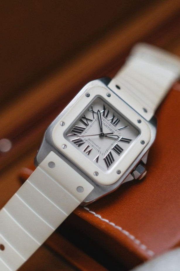 Cartier Santos 100 Medium White Rubber thumbnail 3
