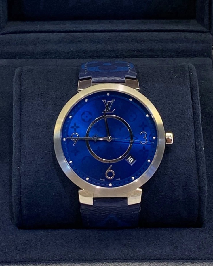 LOUIS VUITTON Tambour Slim Monogram Blue QBB162