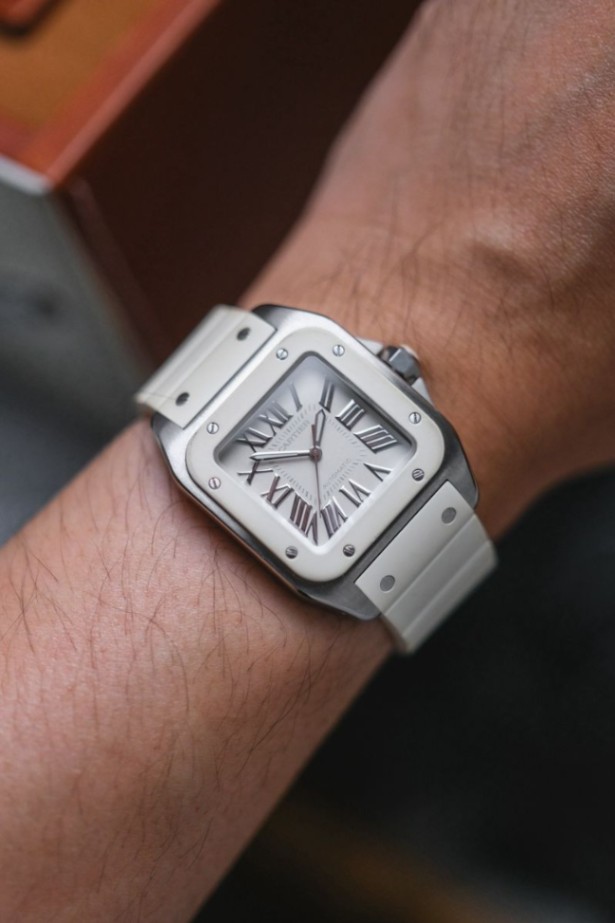 Cartier Santos 100 Medium White Rubber thumbnail 4