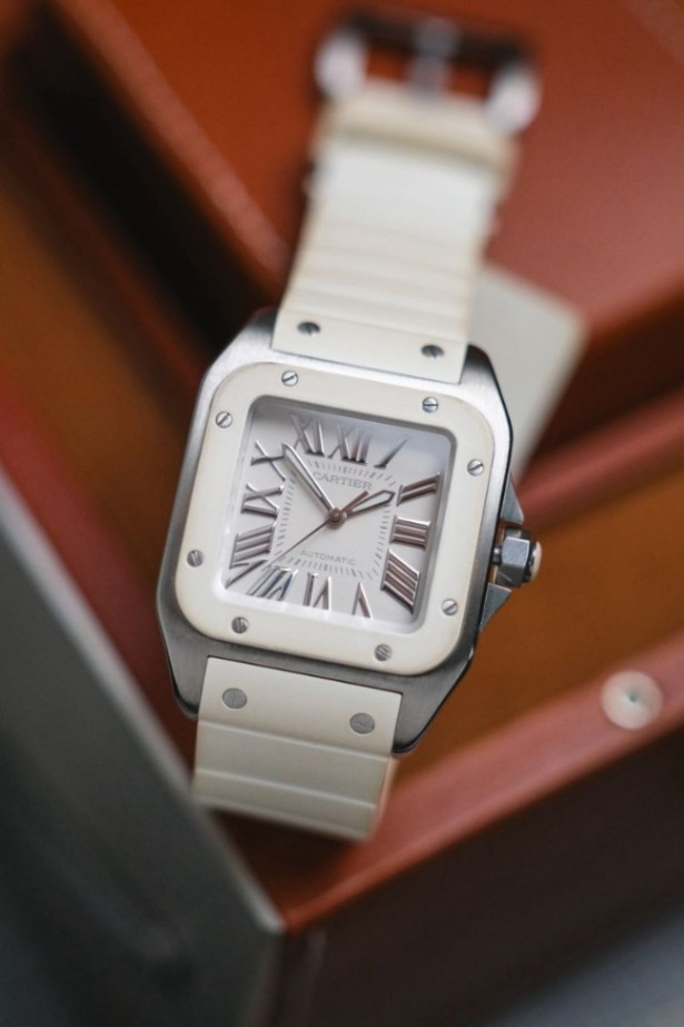 Cartier Santos 100 Medium White Rubber thumbnail 2